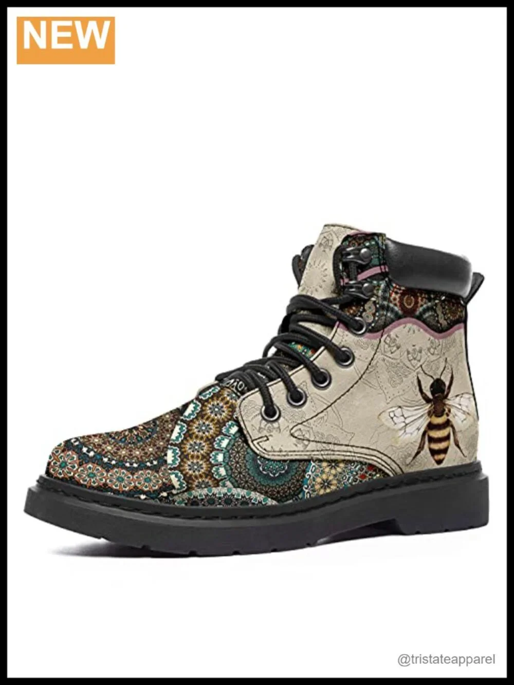 Women's Leather Ankle Boots with Glitter Round Toe Lace-Up Water Resistant Snow